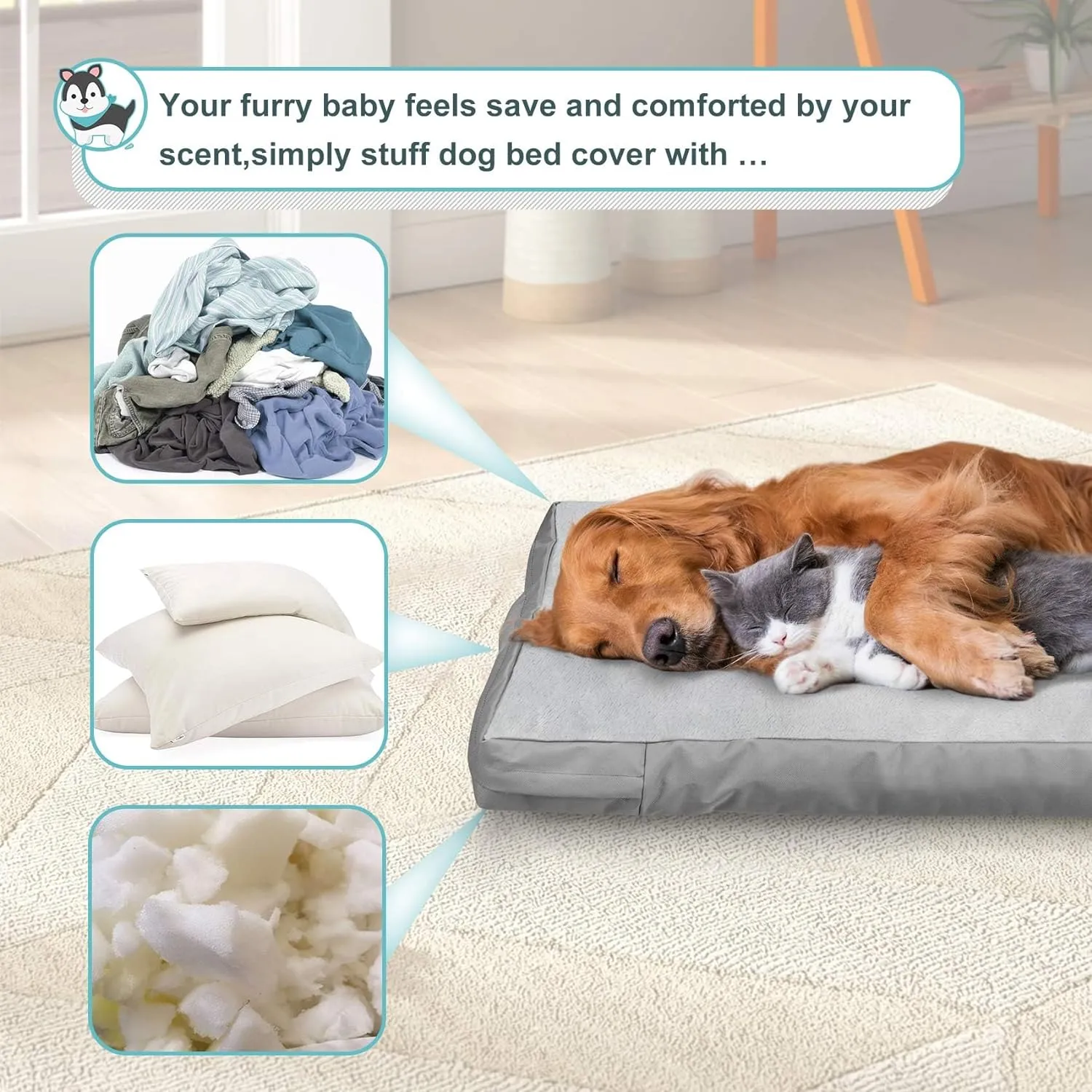 Explore Land Waterproof Dog Bed Cover Machine Washable Fluffy Dog Bed Replacement Cover, 44Lx32Wx4H inch, Gray