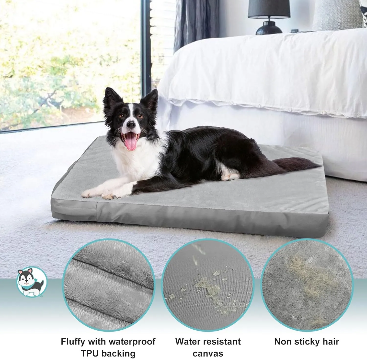 Explore Land Waterproof Dog Bed Cover Machine Washable Fluffy Dog Bed Replacement Cover, 44Lx32Wx4H inch, Gray