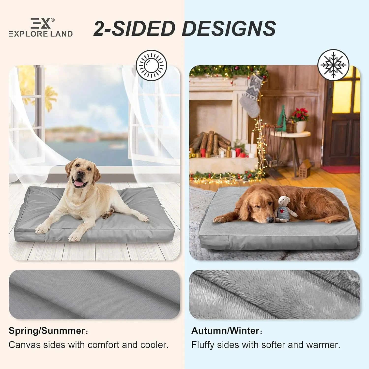 Explore Land Waterproof Dog Bed Cover Machine Washable Fluffy Dog Bed Replacement Cover, 44Lx32Wx4H inch, Gray