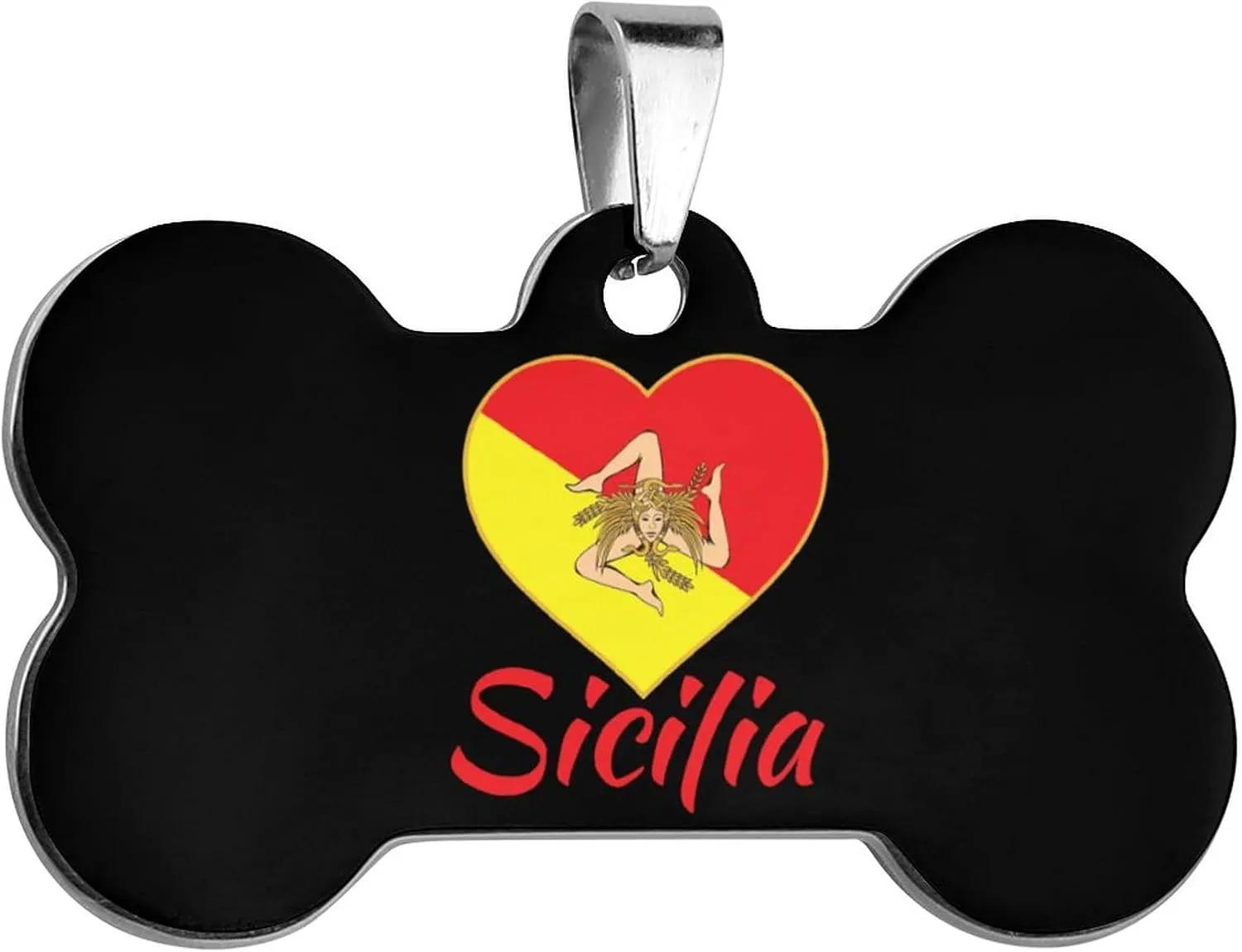 Flag of Sicily Pet ID Tags Personalized Stainless Steel Dog and Cat Tags Cute Collar Tag Bone Shape