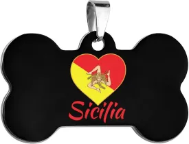 Flag of Sicily Pet ID Tags Personalized Stainless Steel Dog and Cat Tags Cute Collar Tag Bone Shape