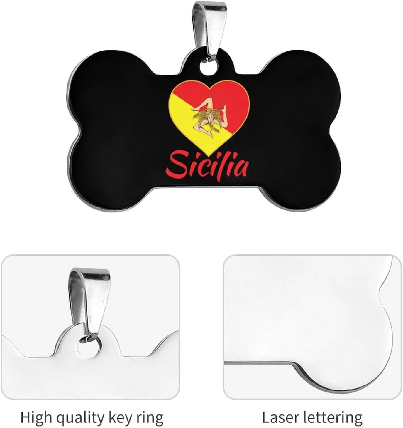 Flag of Sicily Pet ID Tags Personalized Stainless Steel Dog and Cat Tags Cute Collar Tag Bone Shape