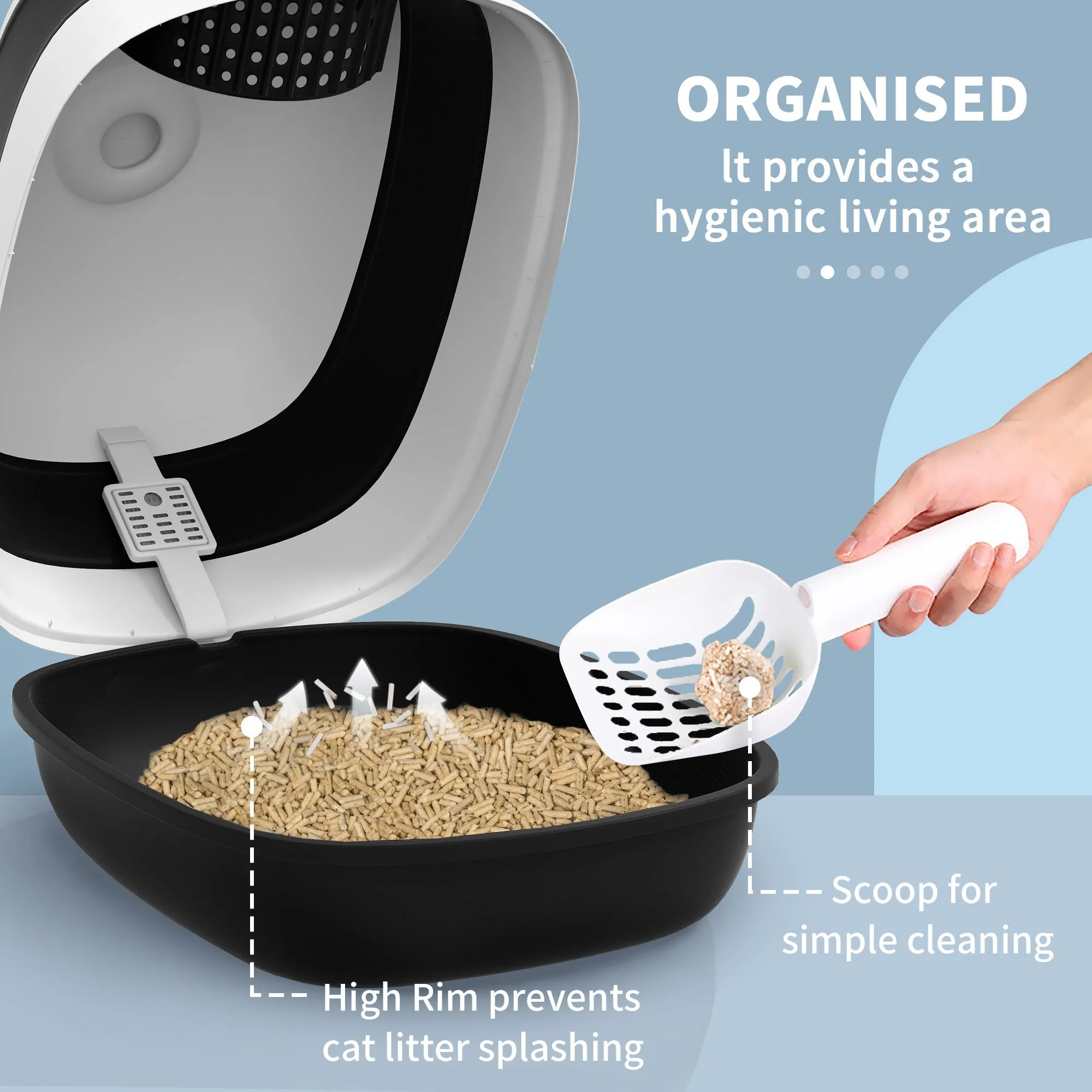 Foldable Cat Litter Tray with Lid Deodorant Scoop Black