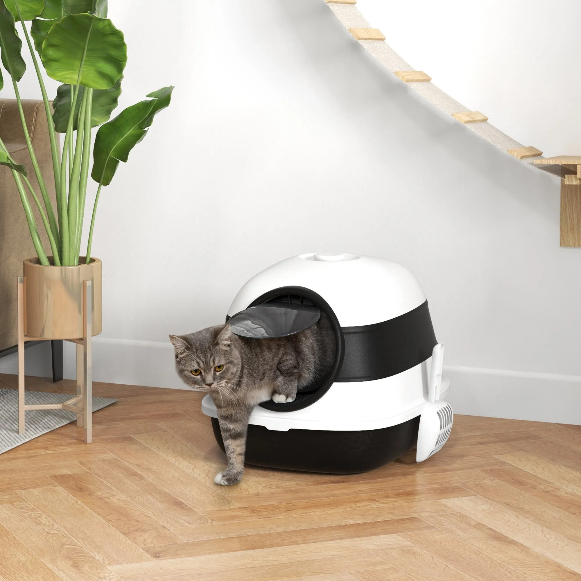 Foldable Cat Litter Tray with Lid Deodorant Scoop Black