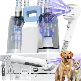 FOTING 6 in 1 Dog Grooming Vacuum & Dryer Kit, Dog Vacuum for Shedding Grooming, 2.1L Double Dust Cup Separator Design, 10000pa Pet Grooming Vacuum for Dogs at Home