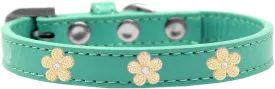 Gold Flower Widget Dog Collar Aqua Size 18