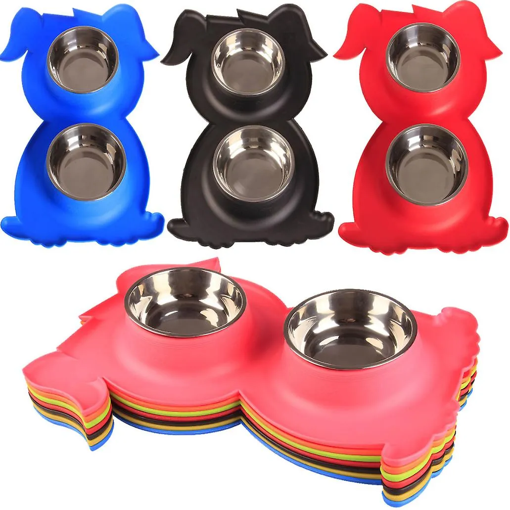 green Stainless Steel Double Pet Bowl Dog Cat Twin Food Water Dish Feeding Station AZ21788