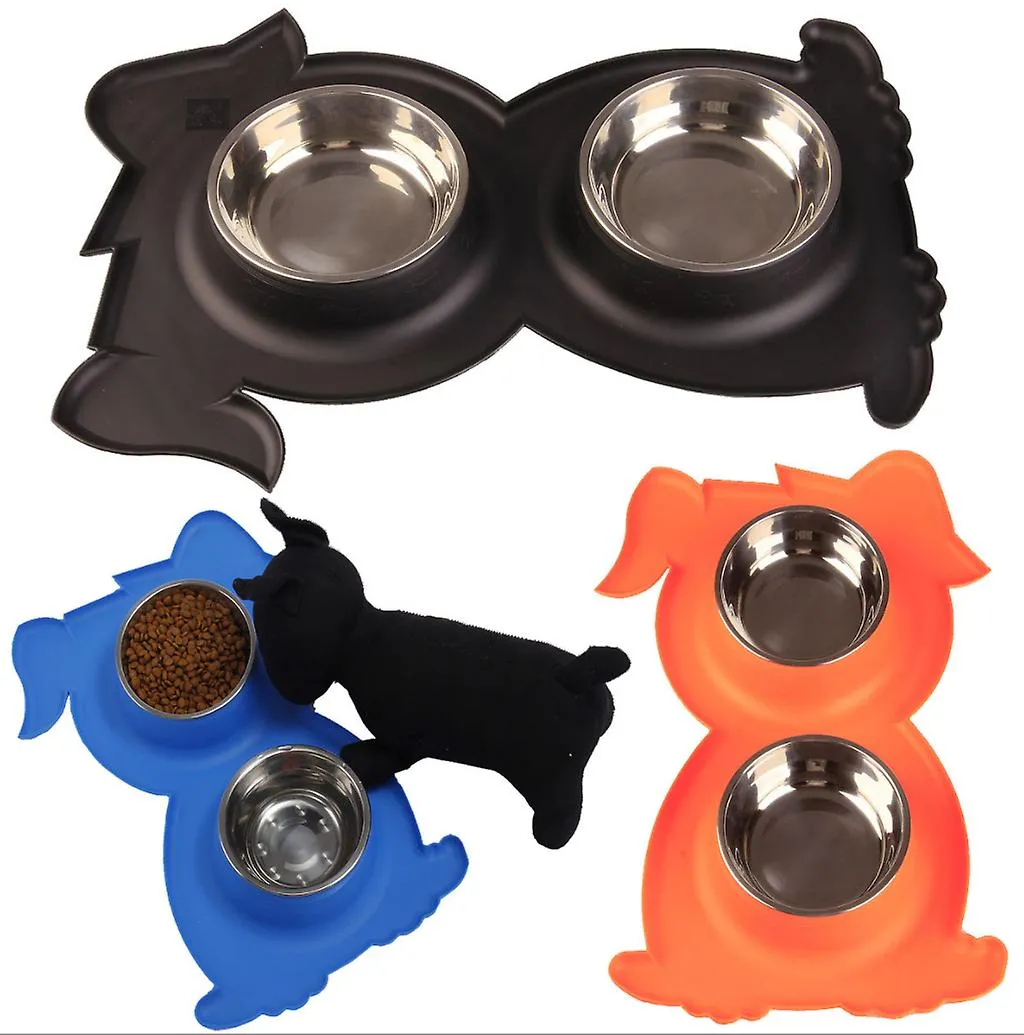 green Stainless Steel Double Pet Bowl Dog Cat Twin Food Water Dish Feeding Station AZ21788