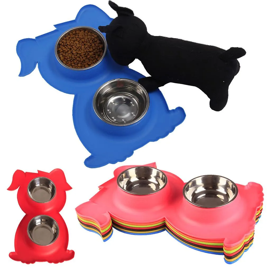 green Stainless Steel Double Pet Bowl Dog Cat Twin Food Water Dish Feeding Station AZ21788
