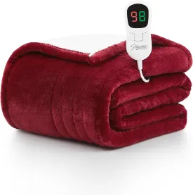 Homemate Heated Blanket Electric Throw - 50"x60" Heating Blanket Throw 1/2/4/6/8 Hours Auto-off 10 Heat Level Heat Blanket Over-heat Protection Flannel Sherpa Heater Blanket Electric ETL Certification