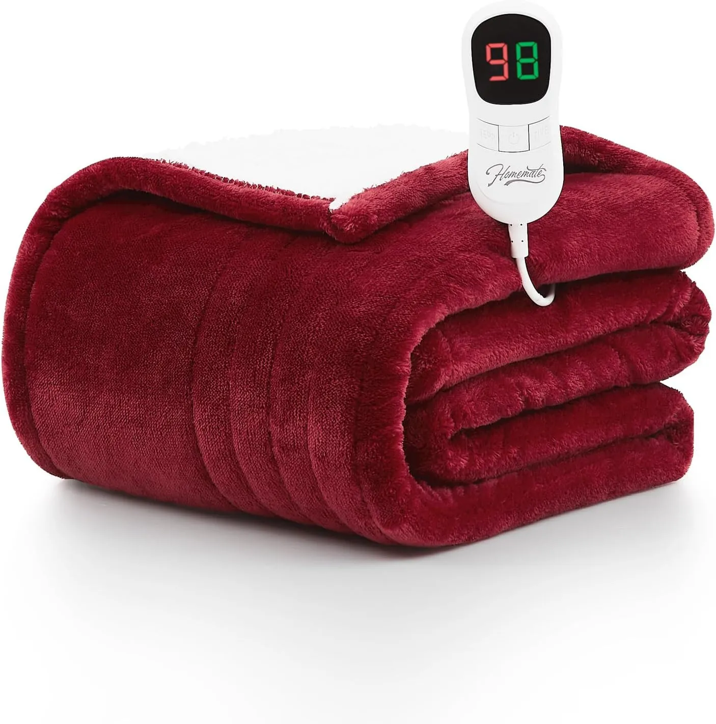 Homemate Heated Blanket Electric Throw - 50"x60" Heating Blanket Throw 1/2/4/6/8 Hours Auto-off 10 Heat Level Heat Blanket Over-heat Protection Flannel Sherpa Heater Blanket Electric ETL Certification