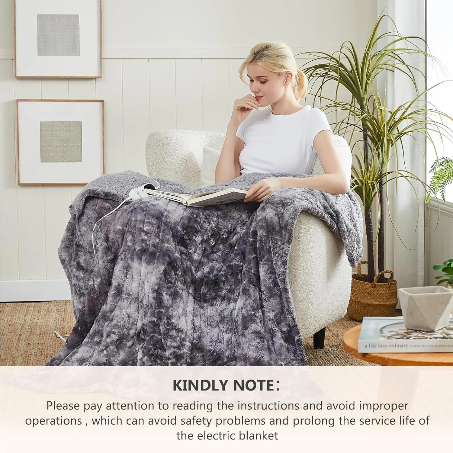 Homemate Heated Blanket Electric Throw - 50"x60" Heating Blanket Throw 1/2/4/6/8 Hours Auto-Off 10 Heat Level Over-Heat Protection Luxury Faux Fur Sherpa ETL Certification