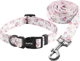 Ihoming Dog Collar and Leash Set for Daily Outdoor Walking Running Training, Floral Sky Design for Medium Boys Girls Dogs Cats Pets, M-Up to 45LBS