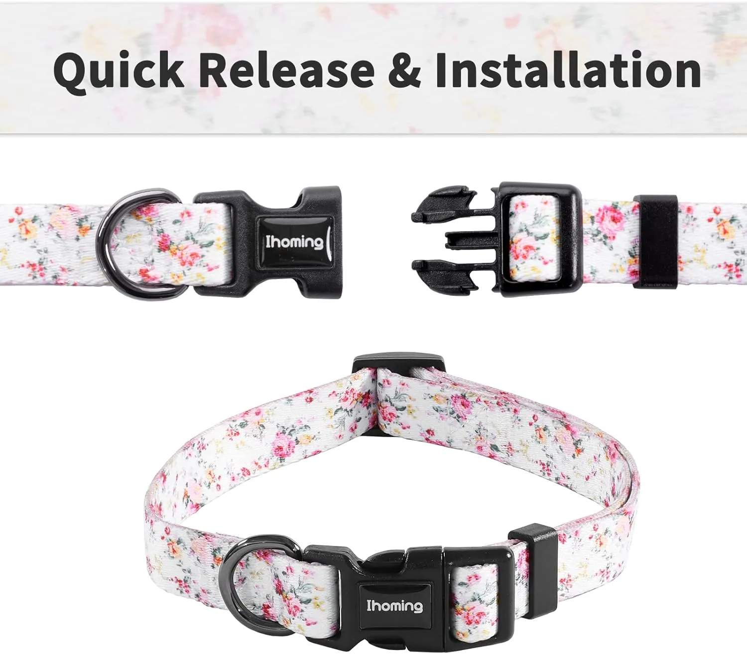Ihoming Dog Collar and Leash Set for Daily Outdoor Walking Running Training, Floral Sky Design for Medium Boys Girls Dogs Cats Pets, M-Up to 45LBS