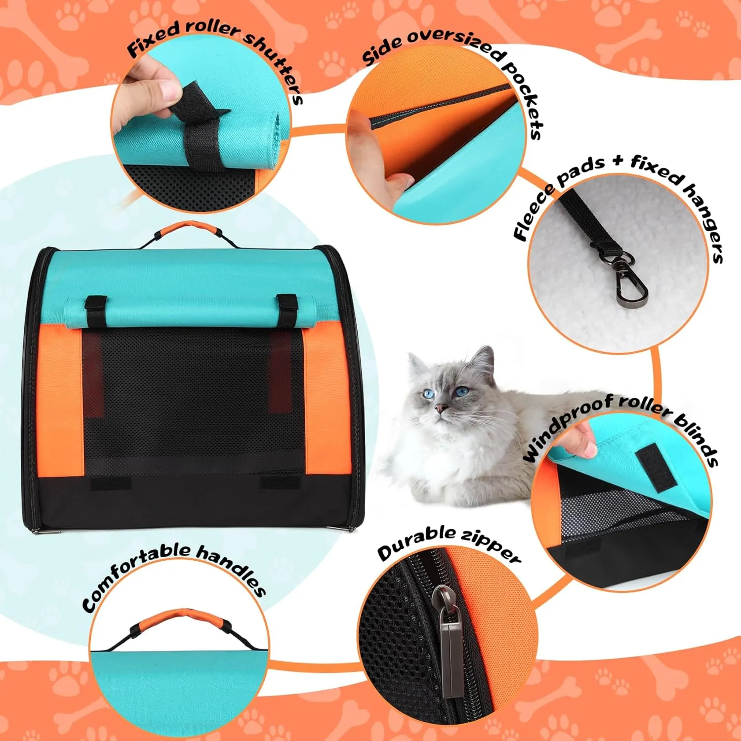 Large Dog Cat Carriers, Big Cat Carrier Soft Sided,Puppies up to 30Lbs, Collapsible Cat Dog Carrier with Plush Mat Travel Puppy Carrier - Large