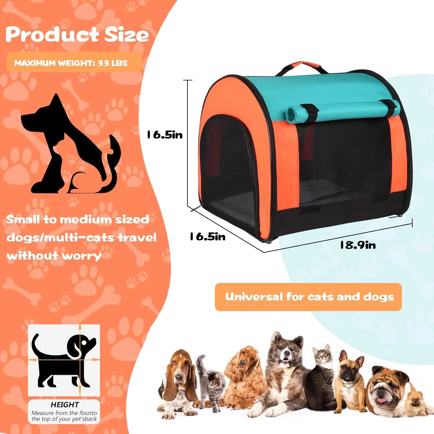 Large Dog Cat Carriers, Big Cat Carrier Soft Sided,Puppies up to 30Lbs, Collapsible Cat Dog Carrier with Plush Mat Travel Puppy Carrier - Large