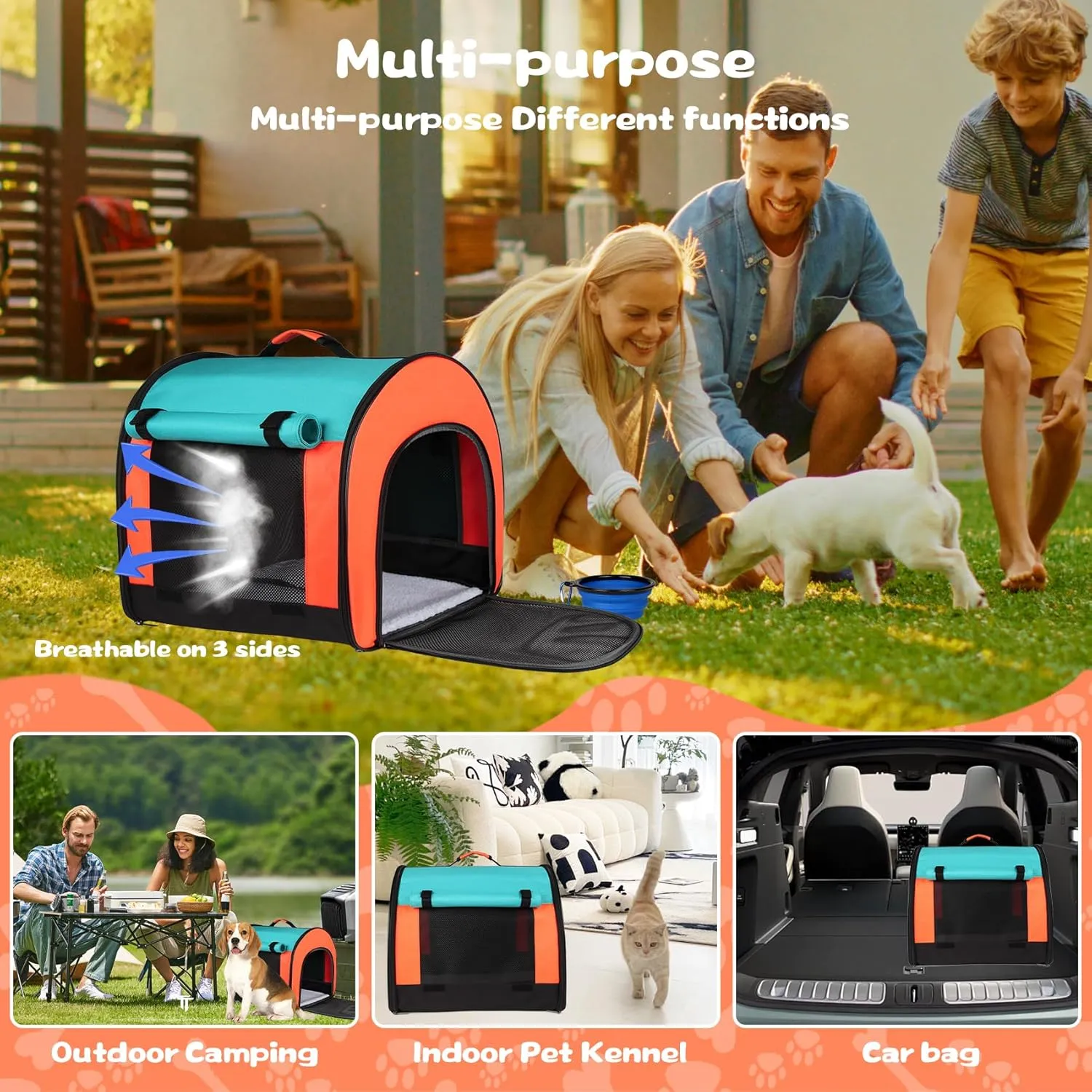 Large Dog Cat Carriers, Big Cat Carrier Soft Sided,Puppies up to 30Lbs, Collapsible Cat Dog Carrier with Plush Mat Travel Puppy Carrier - Large