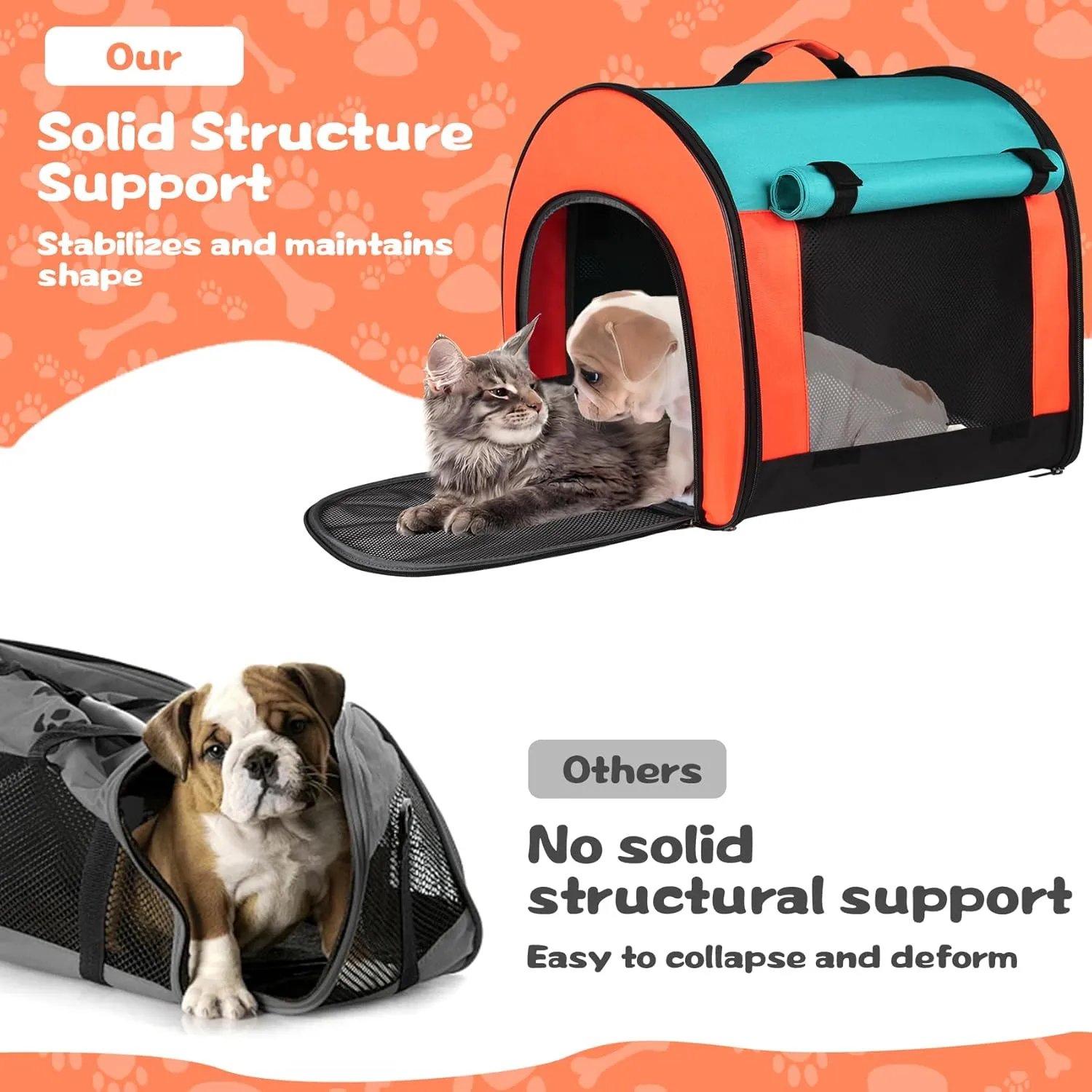 Large Dog Cat Carriers, Big Cat Carrier Soft Sided,Puppies up to 30Lbs, Collapsible Cat Dog Carrier with Plush Mat Travel Puppy Carrier - Large