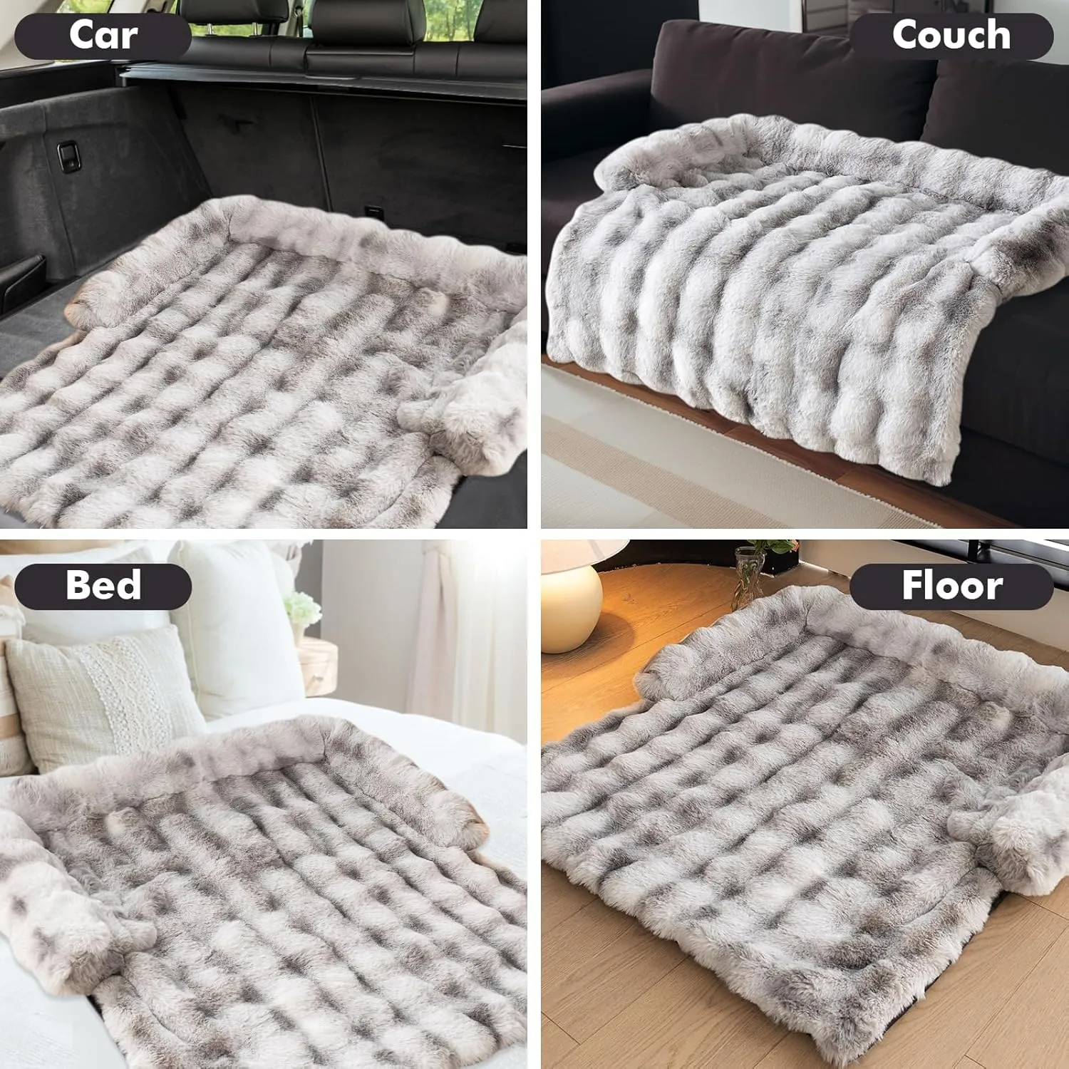 LiveGo Fuzzy Calming Dog Sofa Bed Mat, Washable Plush Couch Cover for Pets, Furniture Protector with Anti-Slip Bottom (Light Gray, 35.4"*35.4")