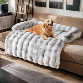 LiveGo Fuzzy Calming Dog Sofa Bed Mat, Washable Plush Couch Cover for Pets, Furniture Protector with Anti-Slip Bottom (Light Gray, 35.4"*35.4")