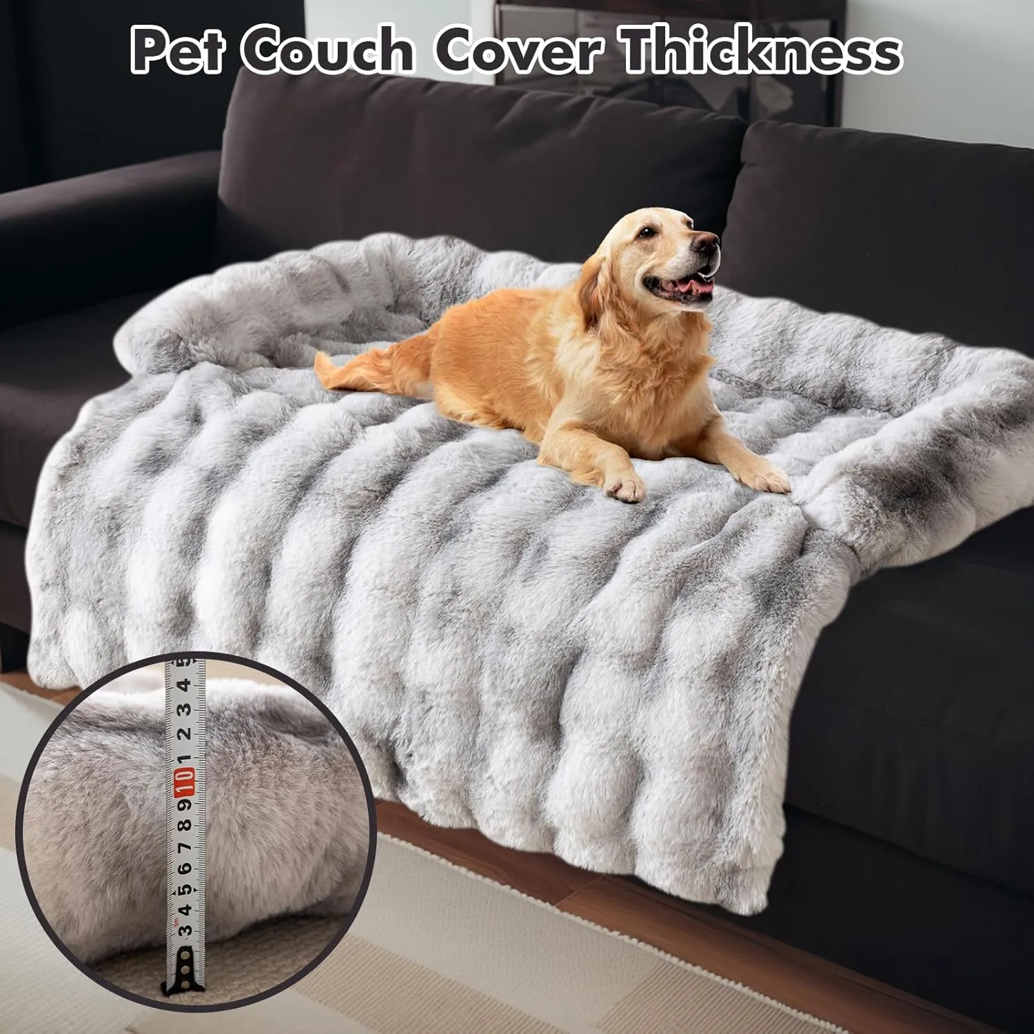 LiveGo Fuzzy Calming Dog Sofa Bed Mat, Washable Plush Couch Cover for Pets, Furniture Protector with Anti-Slip Bottom (Light Gray, 35.4"*35.4")