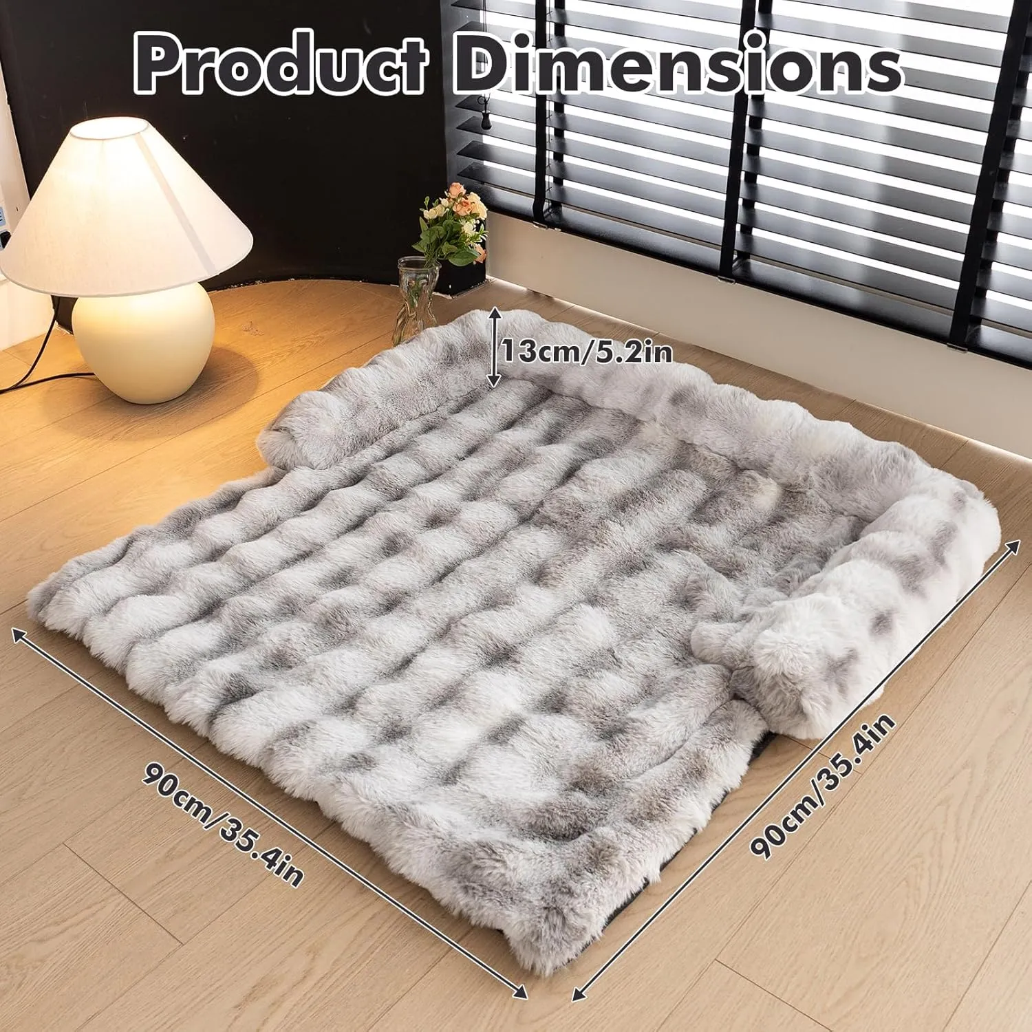LiveGo Fuzzy Calming Dog Sofa Bed Mat, Washable Plush Couch Cover for Pets, Furniture Protector with Anti-Slip Bottom (Light Gray, 35.4"*35.4")