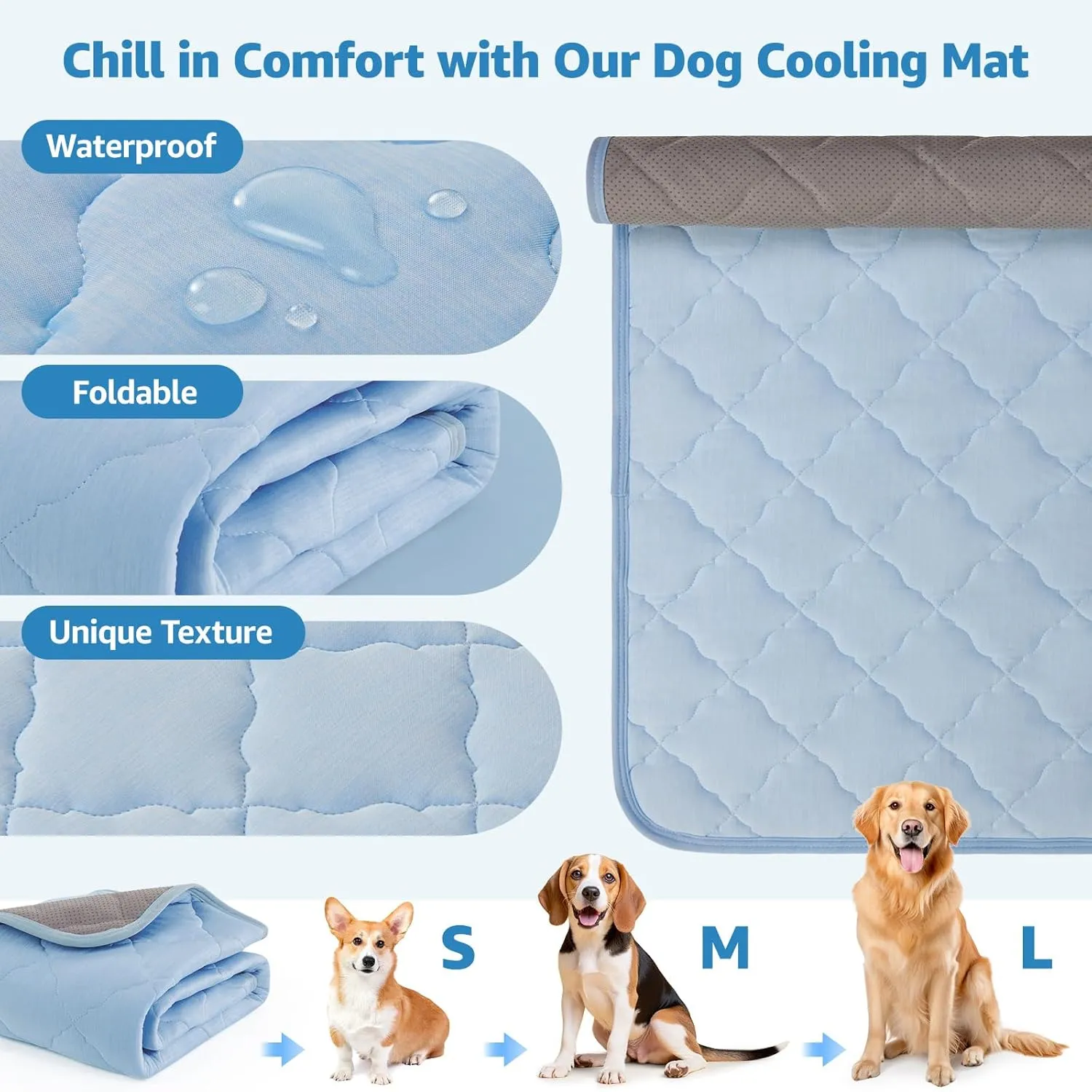 LOOBANI Dog Cooling Mat for Summer - Cooling Mat for Large Dogs with Anti-Slip Bottom, Washable Ice Silk Pet Cool Mat for Dogs, Cats, Indoor & Outdoor Use, Bed, Sofas, Crate, and Kennels