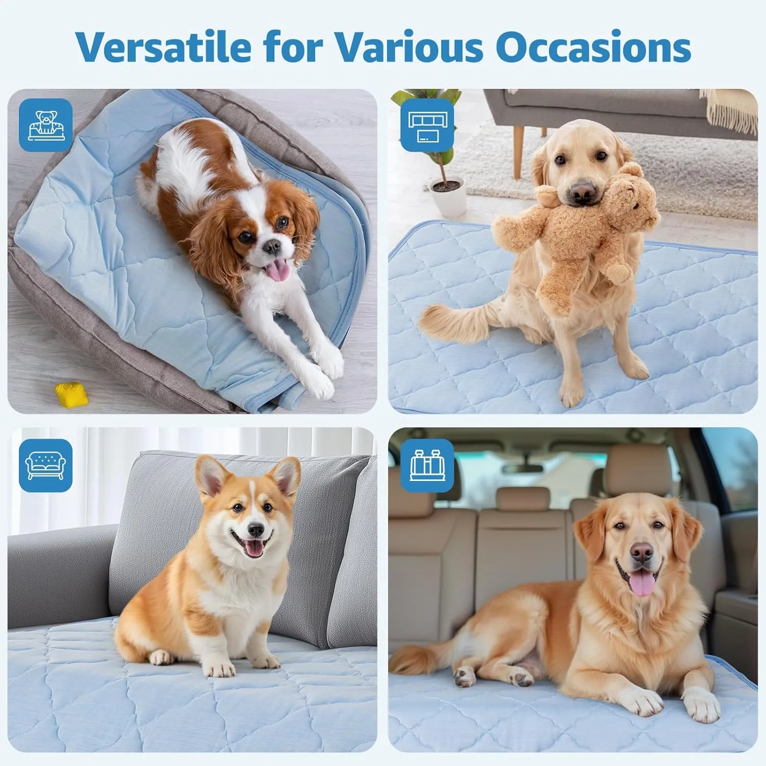 LOOBANI Dog Cooling Mat for Summer - Cooling Mat for Large Dogs with Anti-Slip Bottom, Washable Ice Silk Pet Cool Mat for Dogs, Cats, Indoor & Outdoor Use, Bed, Sofas, Crate, and Kennels
