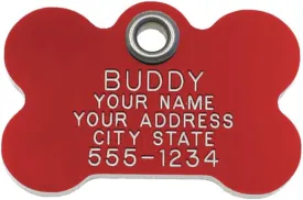 LuckyPet Plastic Pet ID Tags - Dog Personalized IDs - Durable Engraved Name Noiseless Tag - Suitable for Dogs and Cats - Outlasts Most Aluminum Tags - Large, Red Bone