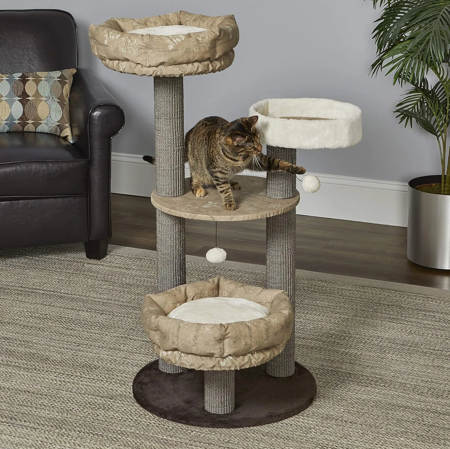 Midwest Homes for Pets 47.7-Inch Feline Nuvo Summit Fashionable Cat Tree with Removable Lounging Cat Bed, Brown & Tan (139S-TN)