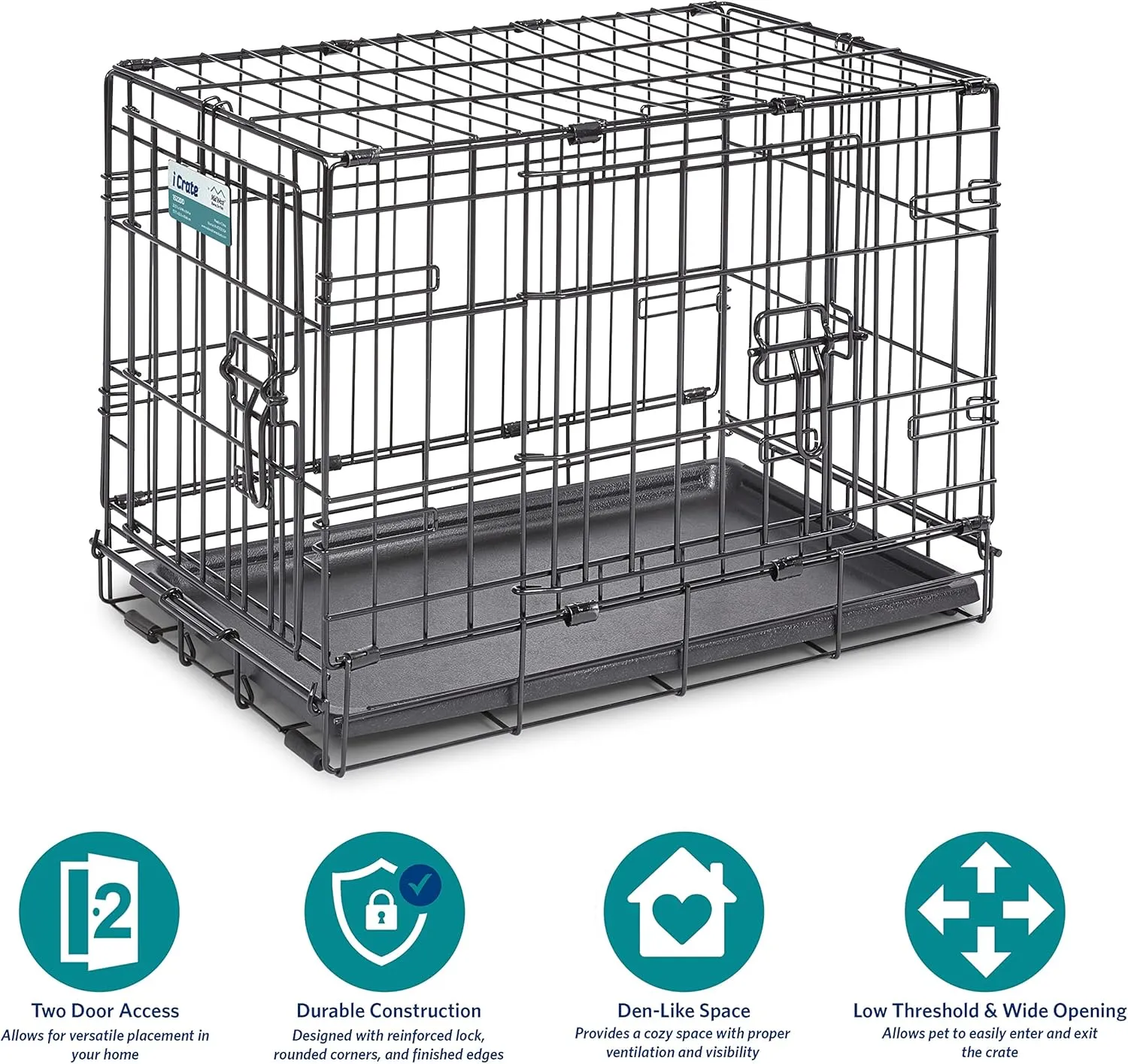 MidWest Homes for Pets Newly Enhanced Single & Double Door iCrate Dog Crate, Includes Leak-Proof Pan, Floor Protecting Feet, Divider Panel & New Patented Features