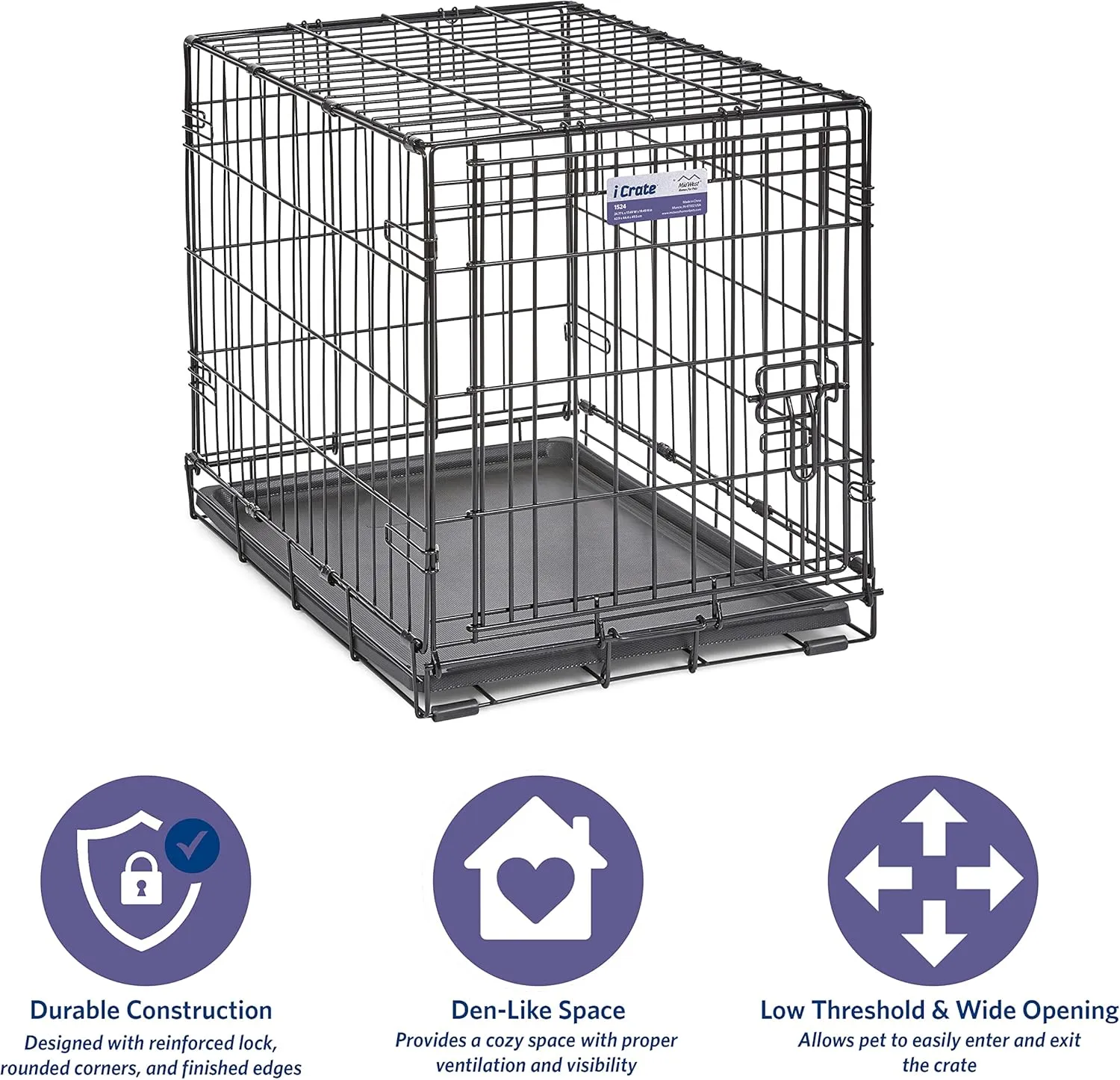 MidWest Homes for Pets Newly Enhanced Single & Double Door iCrate Dog Crate, Includes Leak-Proof Pan, Floor Protecting Feet, Divider Panel & New Patented Features