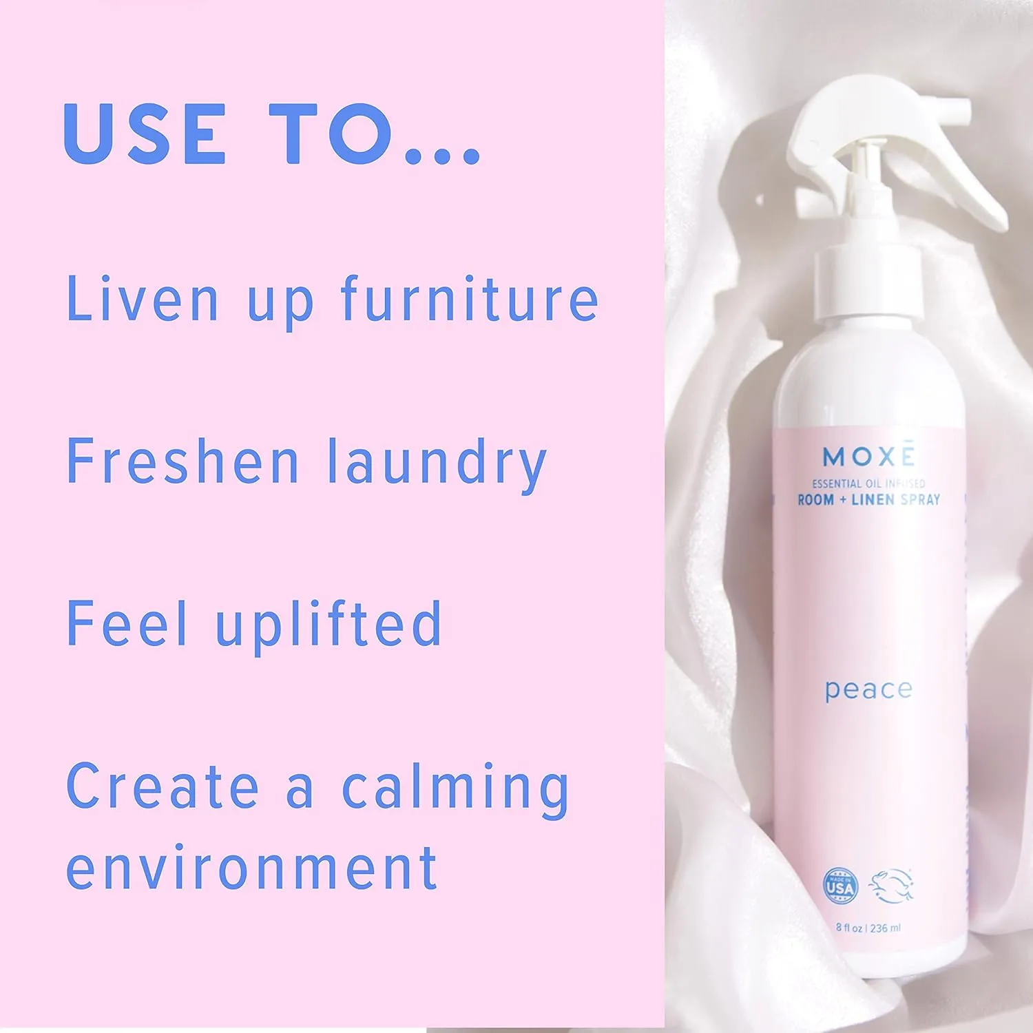 MOX Peace Linen & Room Spray, Zen-Ful Essential Oils, Natural Aromatherapy Mist, Home & Bedroom, Office, Furniture, Bedding, Pillows, Sheets, Bergamot, Lime, Mandarin, Geranium, 8 Ounces (1 Pack)