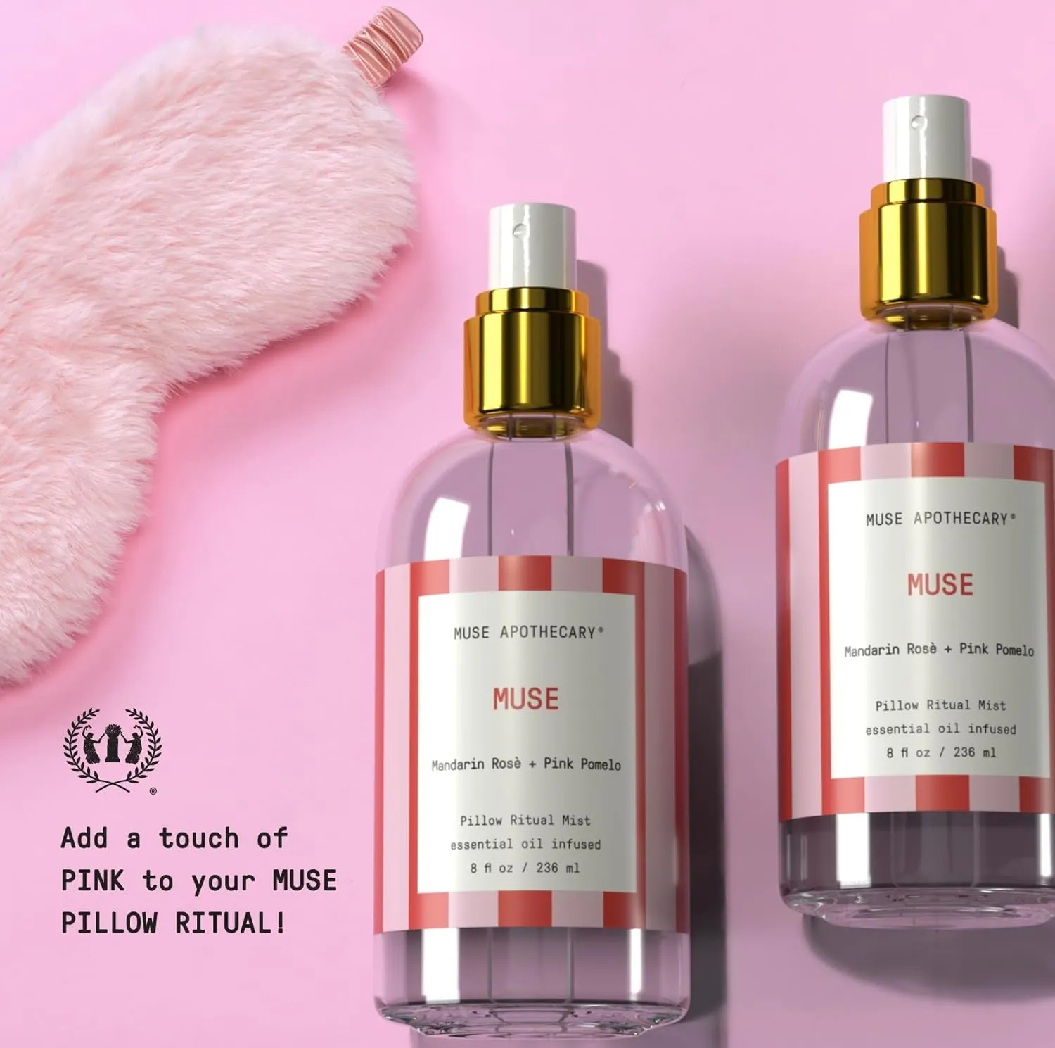 Muse Apothecary Pillow Ritual - Aromatic, Calming and Relaxing Pillow Mist, Linen and Fabric Spray, Infused with Natural Essential Oils - Great Valentine's Day Gift - 8 oz, Mandarin Ros   Pink Pomelo