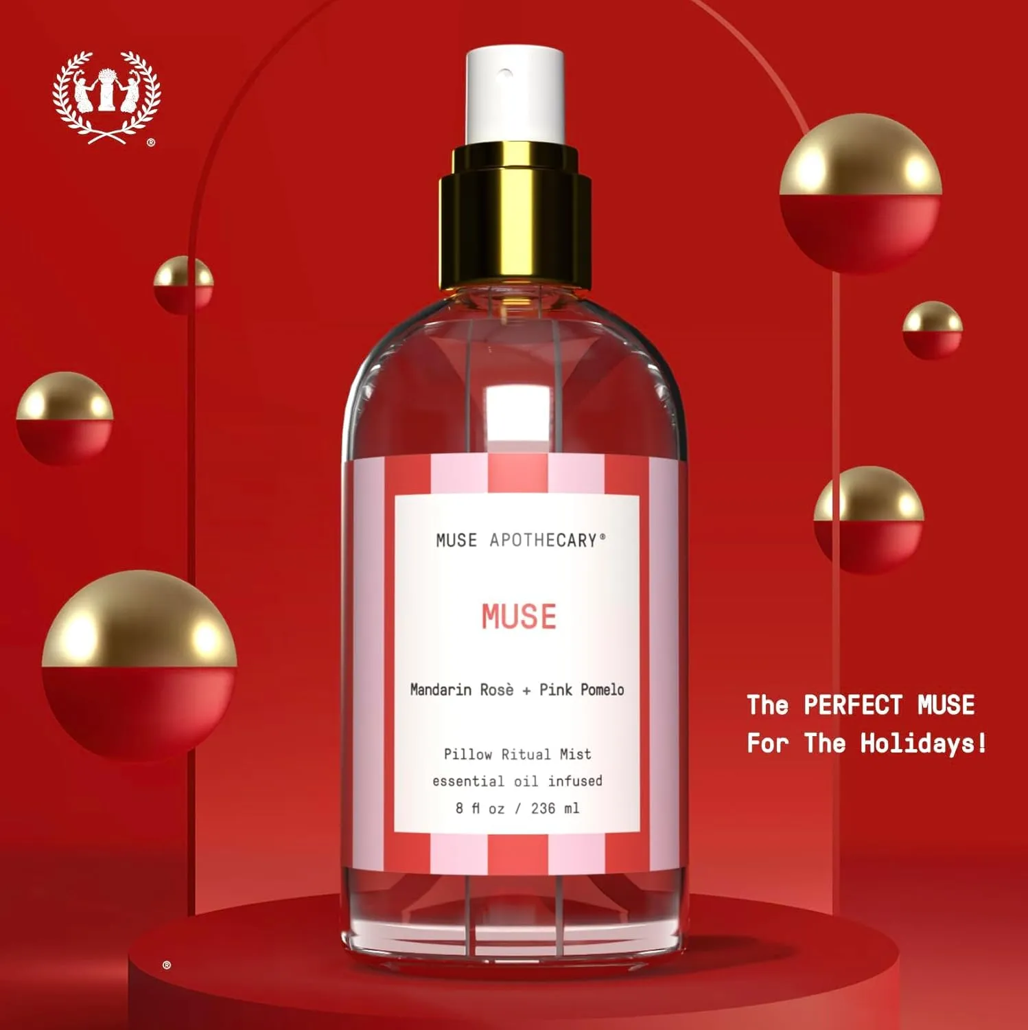 Muse Apothecary Pillow Ritual - Aromatic, Calming and Relaxing Pillow Mist, Linen and Fabric Spray, Infused with Natural Essential Oils - Great Valentine's Day Gift - 8 oz, Mandarin Ros   Pink Pomelo