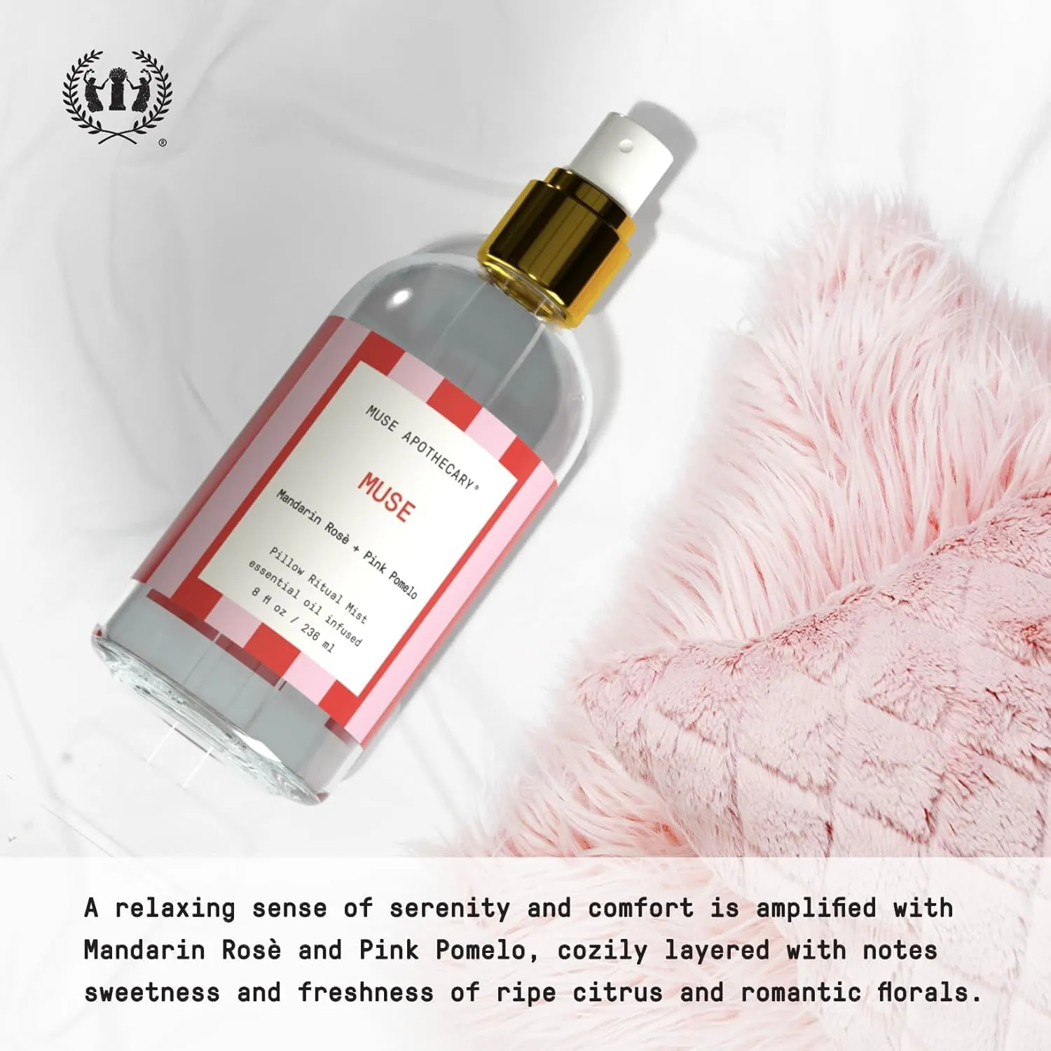 Muse Apothecary Pillow Ritual - Aromatic, Calming and Relaxing Pillow Mist, Linen and Fabric Spray, Infused with Natural Essential Oils - Great Valentine's Day Gift - 8 oz, Mandarin Ros   Pink Pomelo