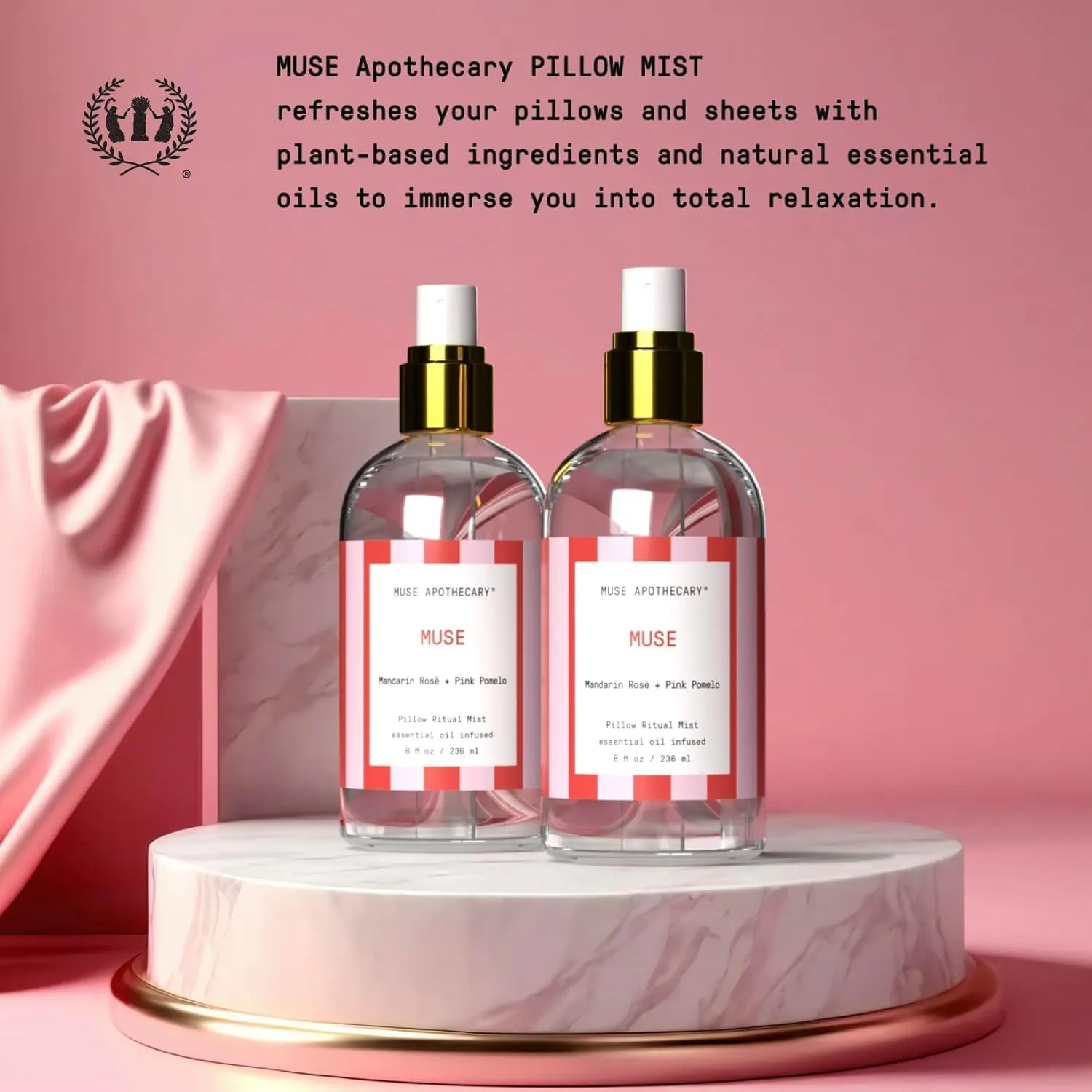 Muse Apothecary Pillow Ritual - Aromatic, Calming and Relaxing Pillow Mist, Linen and Fabric Spray, Infused with Natural Essential Oils - Great Valentine's Day Gift - 8 oz, Mandarin Ros   Pink Pomelo