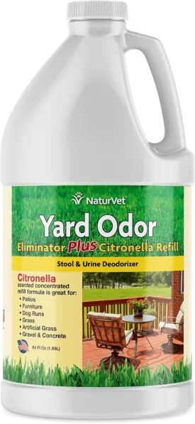 NaturVet  Yard Odor Eliminator Plus Citronella Spray  Eliminate Stool and Urine Odors from Lawn and Yard  Designed for Use on Grass, Patios, Gravel, Concrete & More  64oz Refill (No Hose Nozzle)