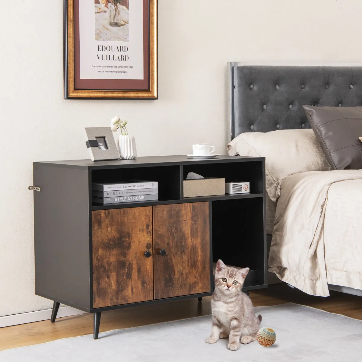 NNECW Cat Litter Box Enclosure with Scratching Pad