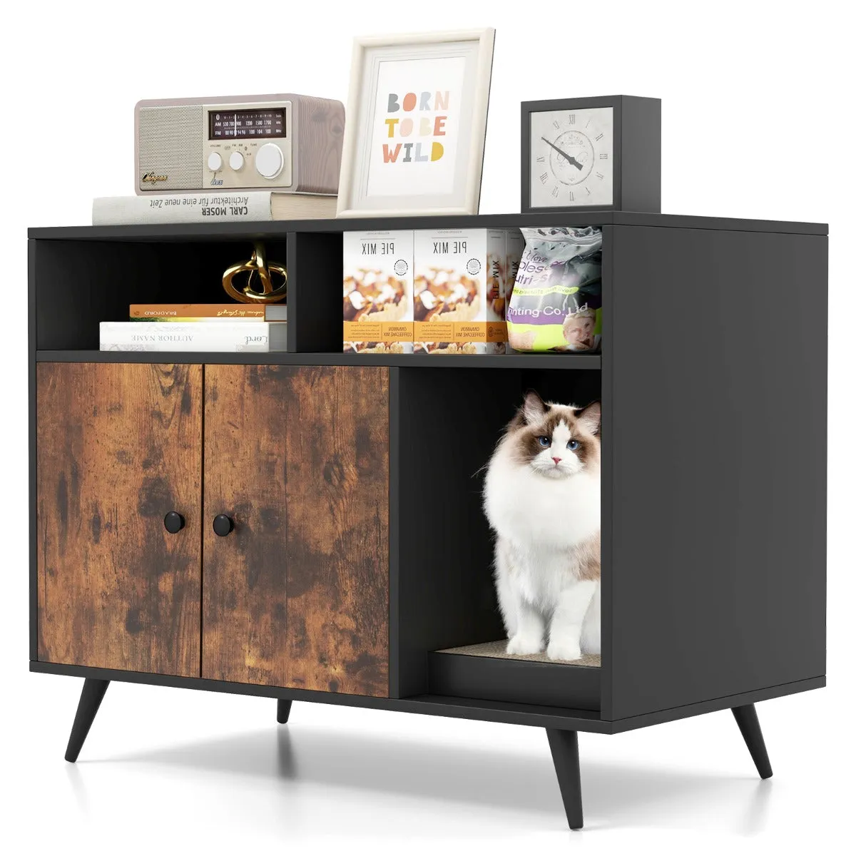 NNECW Cat Litter Box Enclosure with Scratching Pad