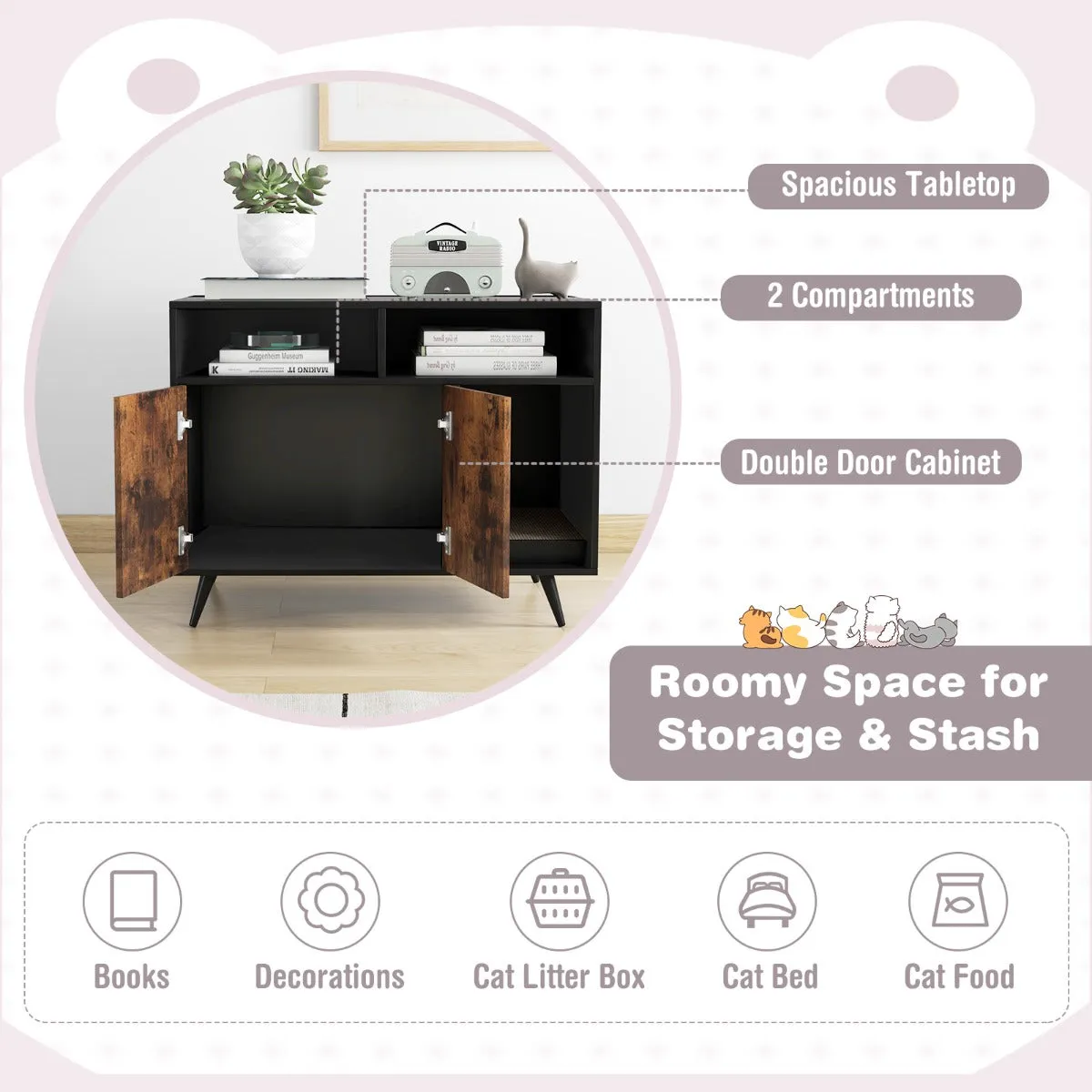 NNECW Cat Litter Box Enclosure with Scratching Pad