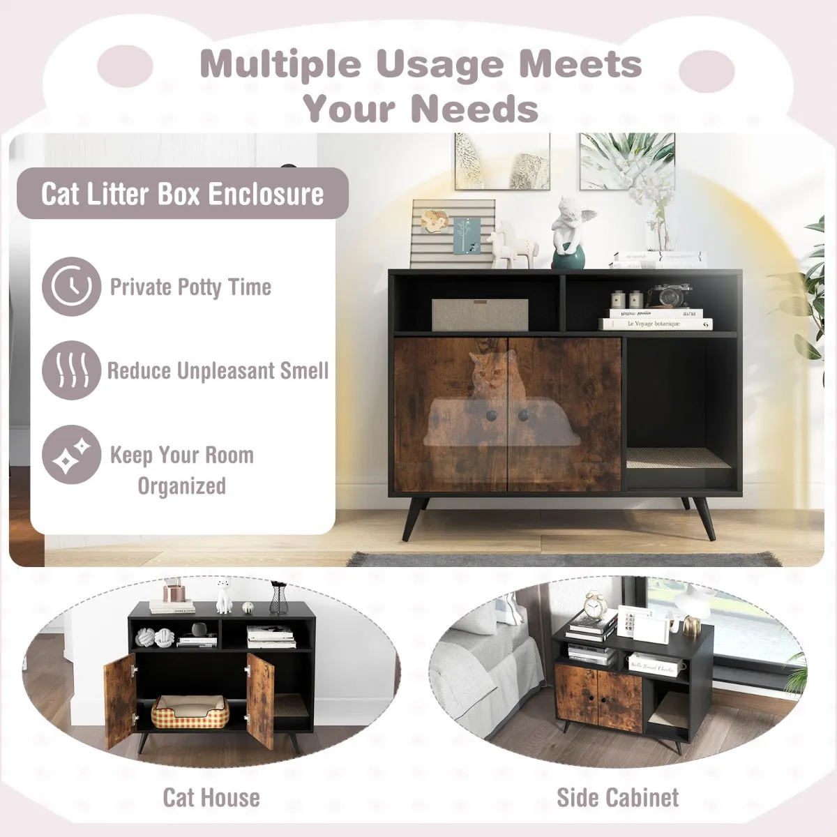 NNECW Cat Litter Box Enclosure with Scratching Pad