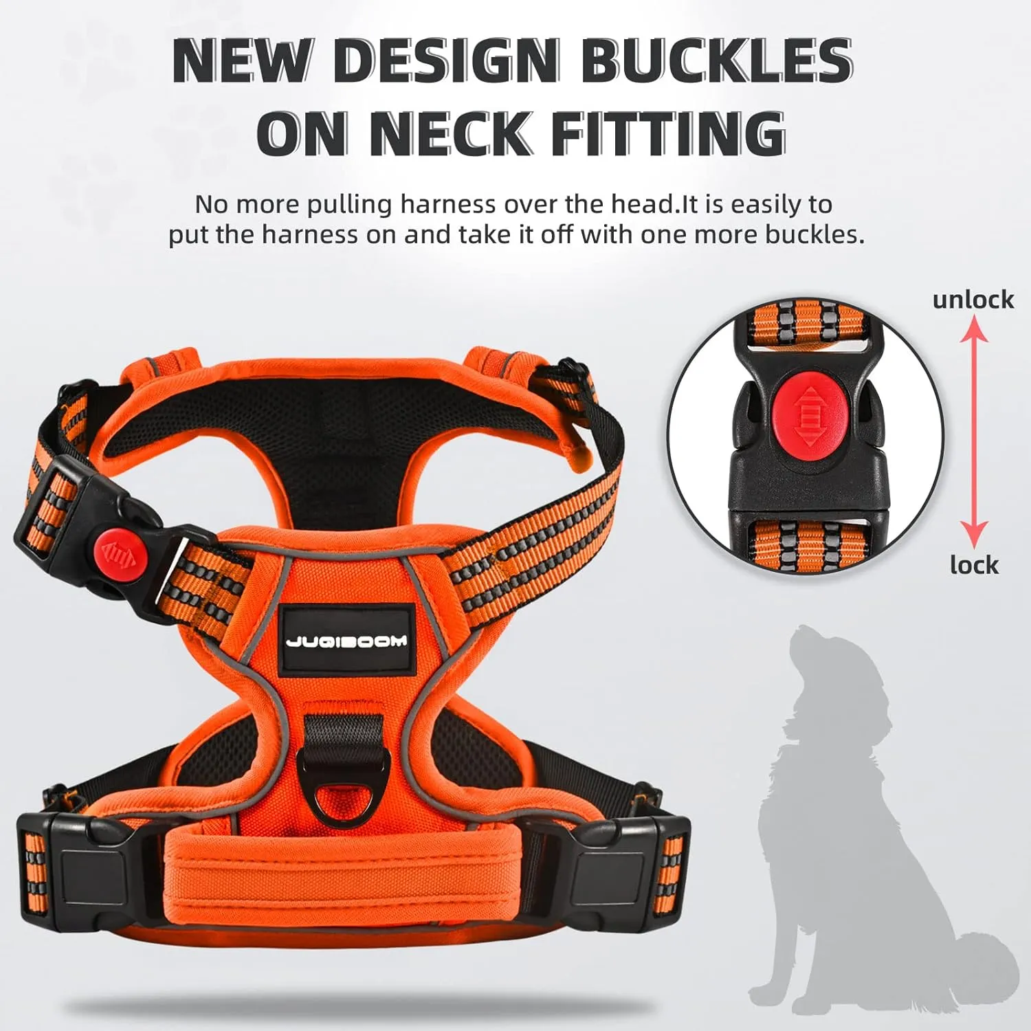 No Pull Dog Harness with A Free Heavy Duty 5ft Dog Leash, Adjustable Soft Padded Dog Vest, Reflective No-Choke Pet Oxford Vest with Easy Control Handle for Small and Large Dogs(Orange, Large)