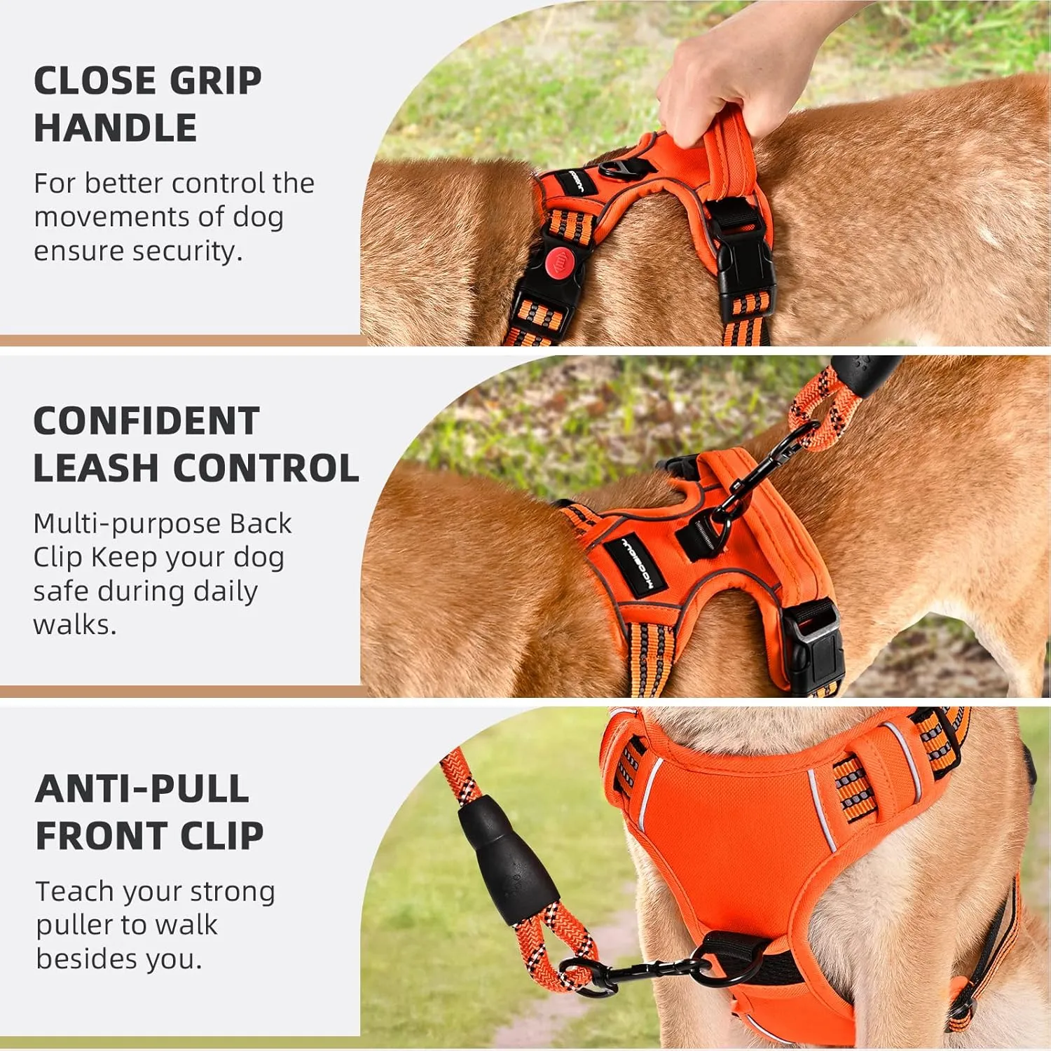 No Pull Dog Harness with A Free Heavy Duty 5ft Dog Leash, Adjustable Soft Padded Dog Vest, Reflective No-Choke Pet Oxford Vest with Easy Control Handle for Small and Large Dogs(Orange, Large)