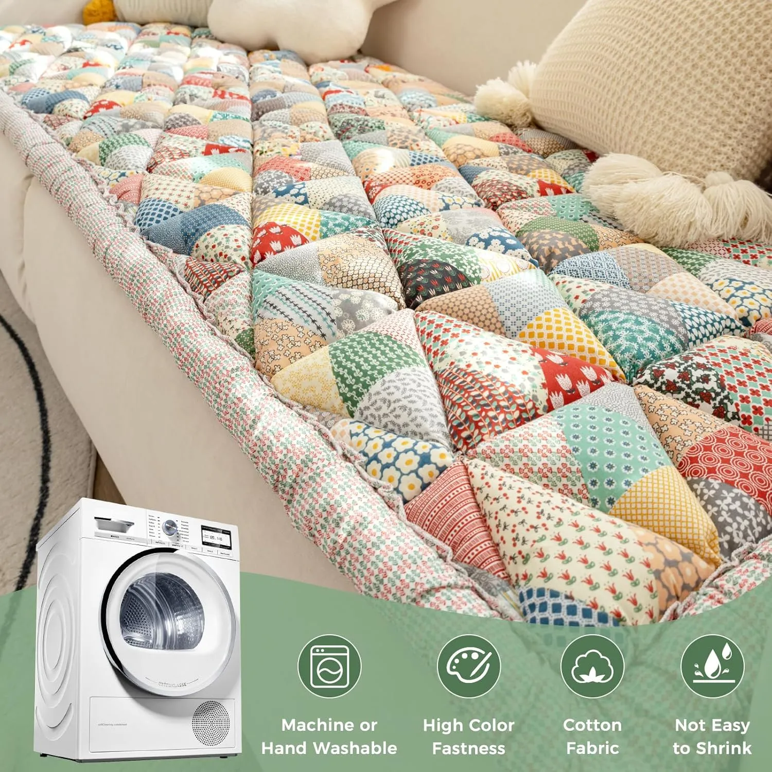 Non Slip Pet Couch Covers for Dogs Washable Cotton Plaid Sofa Cover Protective Pet Mat Bed Fuzzy Couch Cover for Sofa Pet Friendly, Floral Garden Chic Furniture Covers (Iris, 27.670.9in)