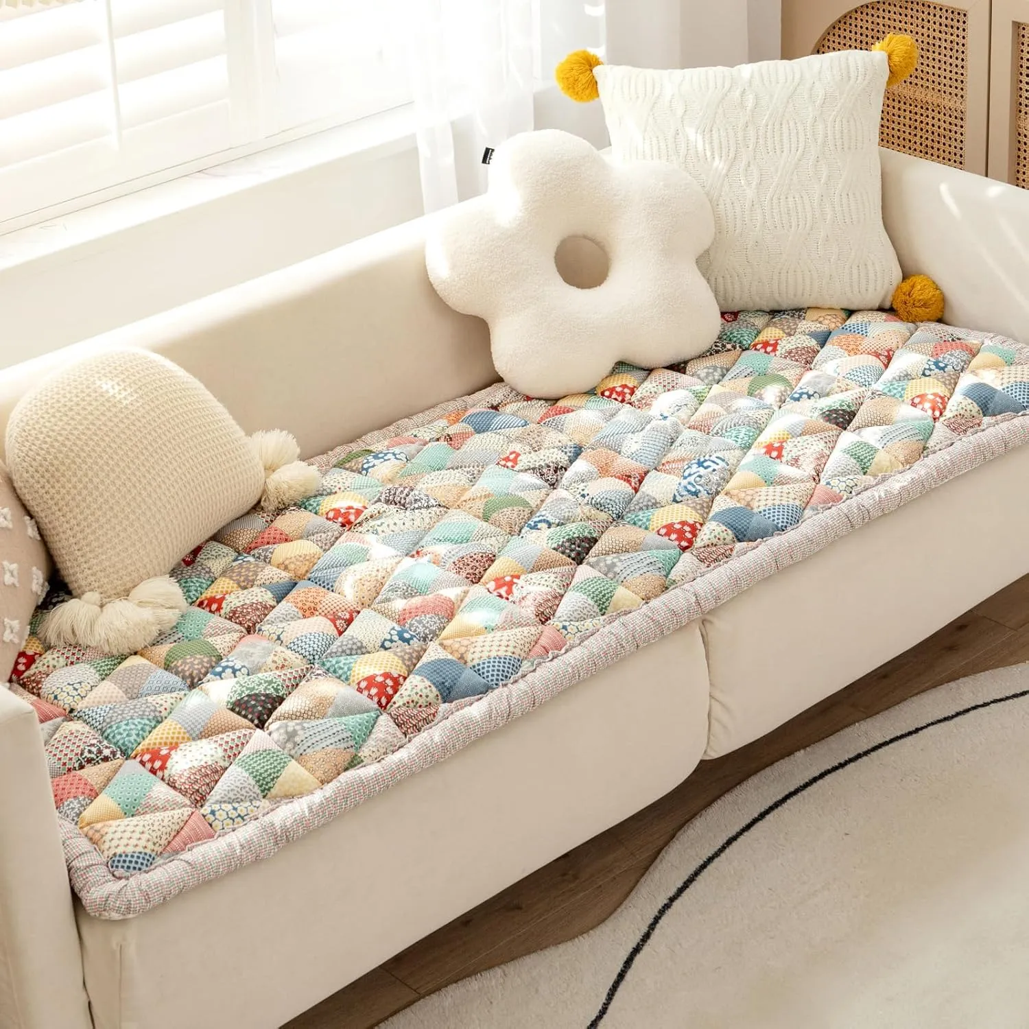 Non Slip Pet Couch Covers for Dogs Washable Cotton Plaid Sofa Cover Protective Pet Mat Bed Fuzzy Couch Cover for Sofa Pet Friendly, Floral Garden Chic Furniture Covers (Iris, 27.670.9in)
