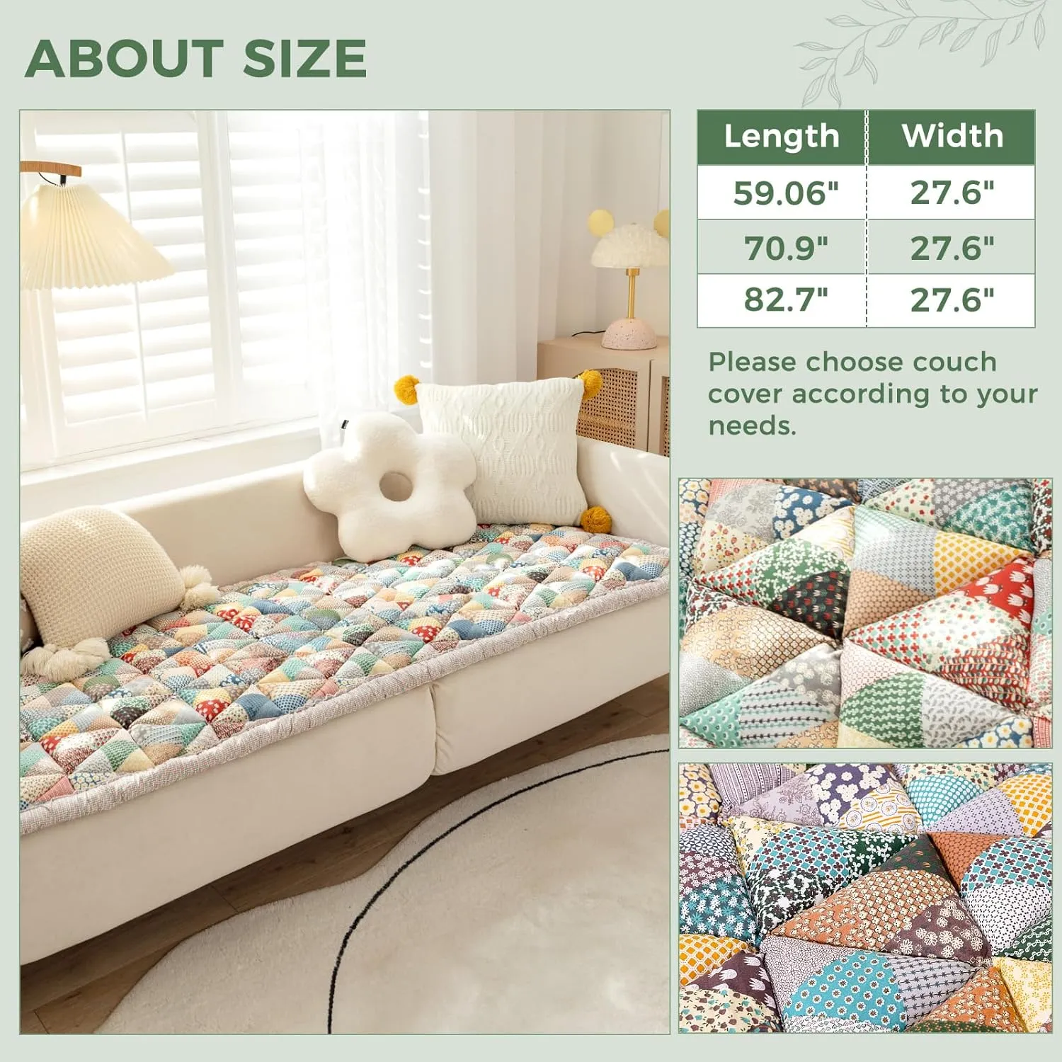 Non Slip Pet Couch Covers for Dogs Washable Cotton Plaid Sofa Cover Protective Pet Mat Bed Fuzzy Couch Cover for Sofa Pet Friendly, Floral Garden Chic Furniture Covers (Iris, 27.670.9in)