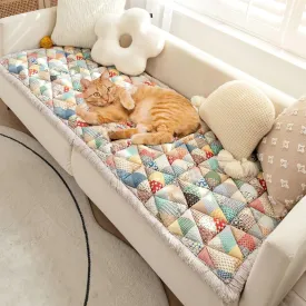 Non Slip Pet Couch Covers for Dogs Washable Cotton Plaid Sofa Cover Protective Pet Mat Bed Fuzzy Couch Cover for Sofa Pet Friendly, Floral Garden Chic Furniture Covers (Iris, 27.670.9in)