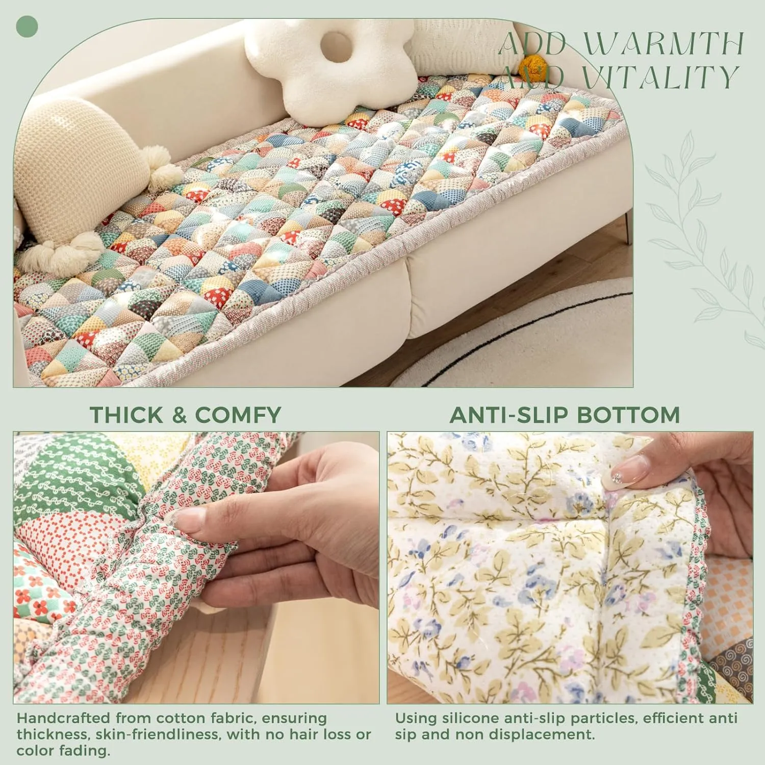 Non Slip Pet Couch Covers for Dogs Washable Cotton Plaid Sofa Cover Protective Pet Mat Bed Fuzzy Couch Cover for Sofa Pet Friendly, Floral Garden Chic Furniture Covers (Iris, 27.670.9in)