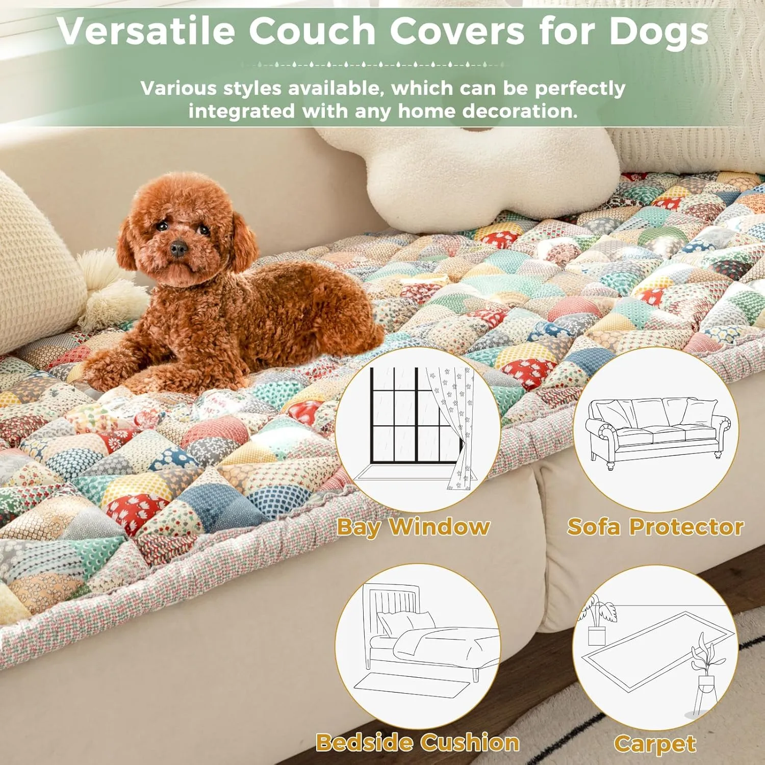 Non Slip Pet Couch Covers for Dogs Washable Cotton Plaid Sofa Cover Protective Pet Mat Bed Fuzzy Couch Cover for Sofa Pet Friendly, Floral Garden Chic Furniture Covers (Iris, 27.670.9in)